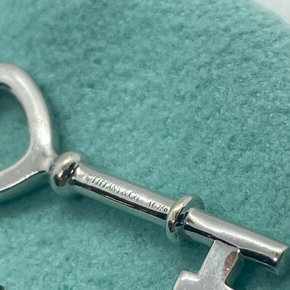 Tiffany & Co Diamond 18K White Gold Heart Key Pendant 18" Chain Necklace in Box - Picture 12 of 16